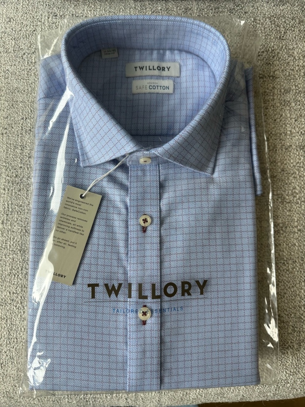 Twillory “New” Men's Light Blue Windowpane Dress Shirt in Trim Fit